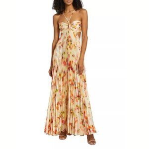 A.L.C. Moira Satin Pleated Dress in Pale Peach Multi